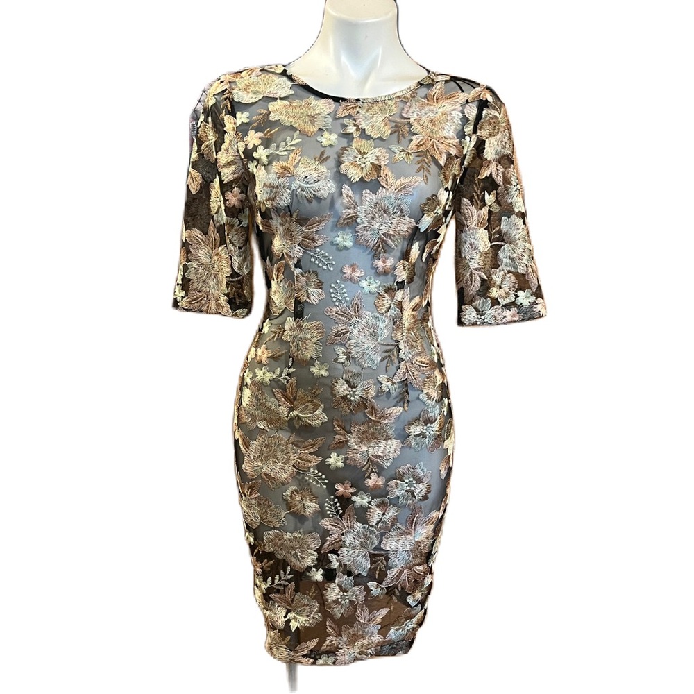 Sheer bodycon floral embroidered dress